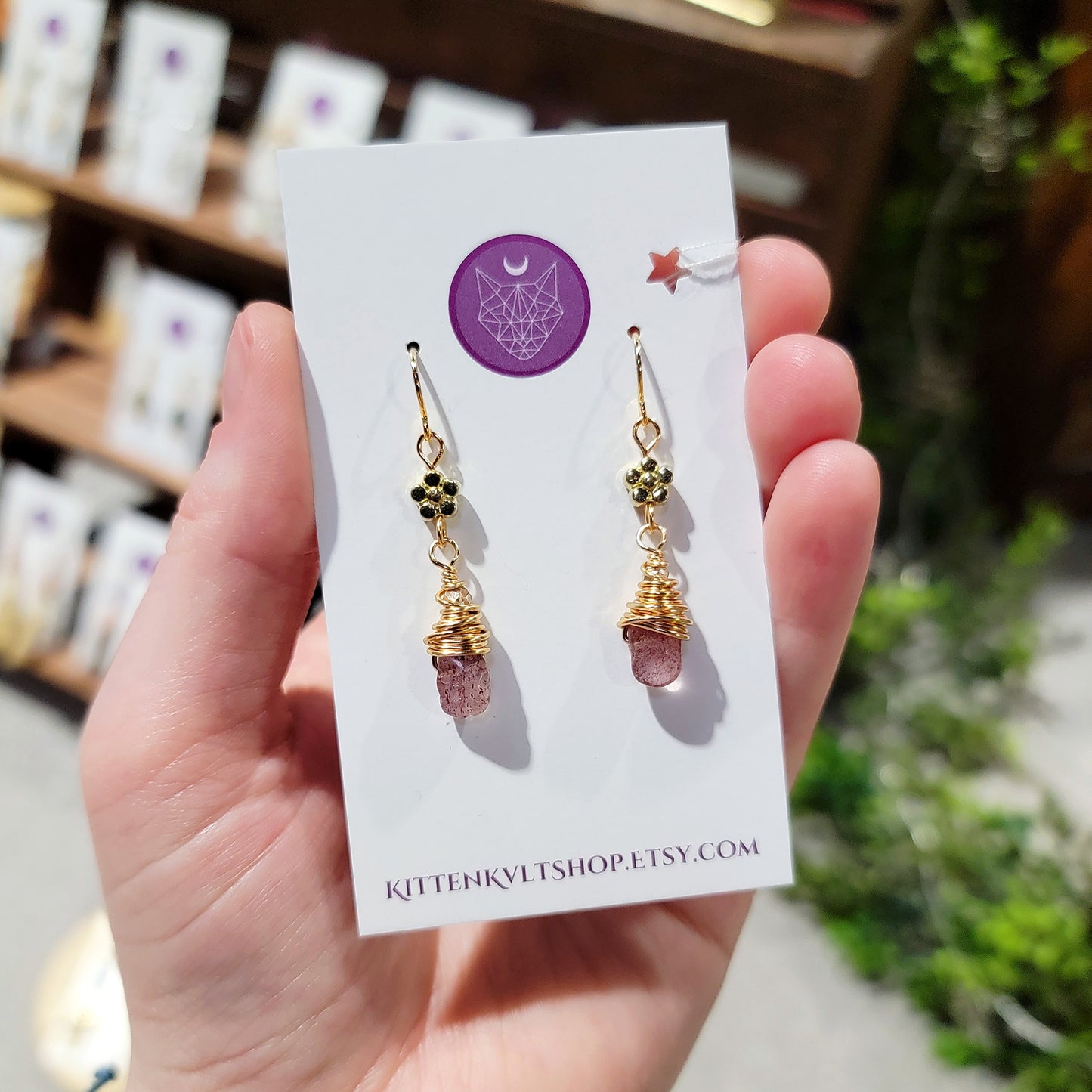 Strawberry Quartz Flower Earrings