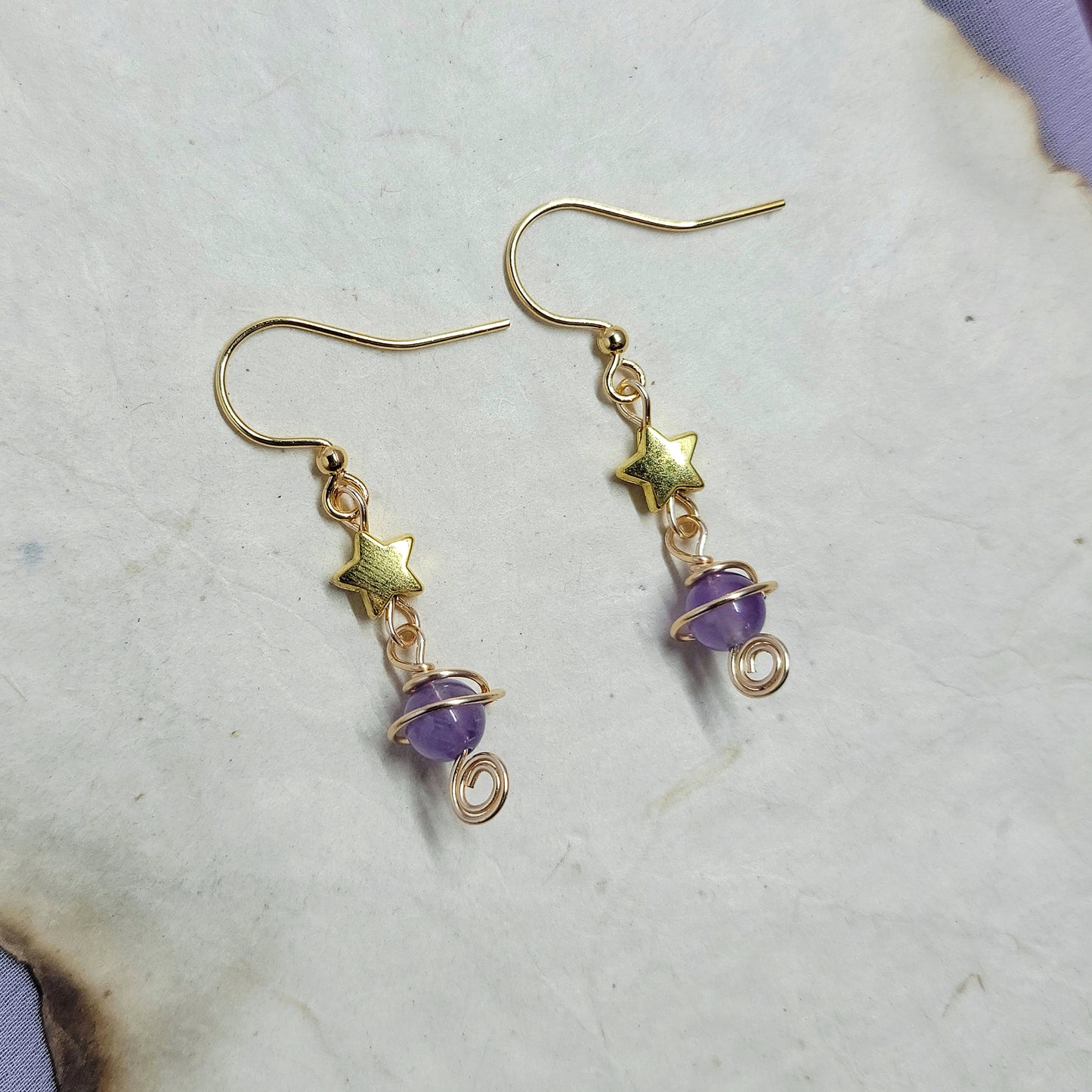 Witchy Mystical Amethyst Planet Star Earrings