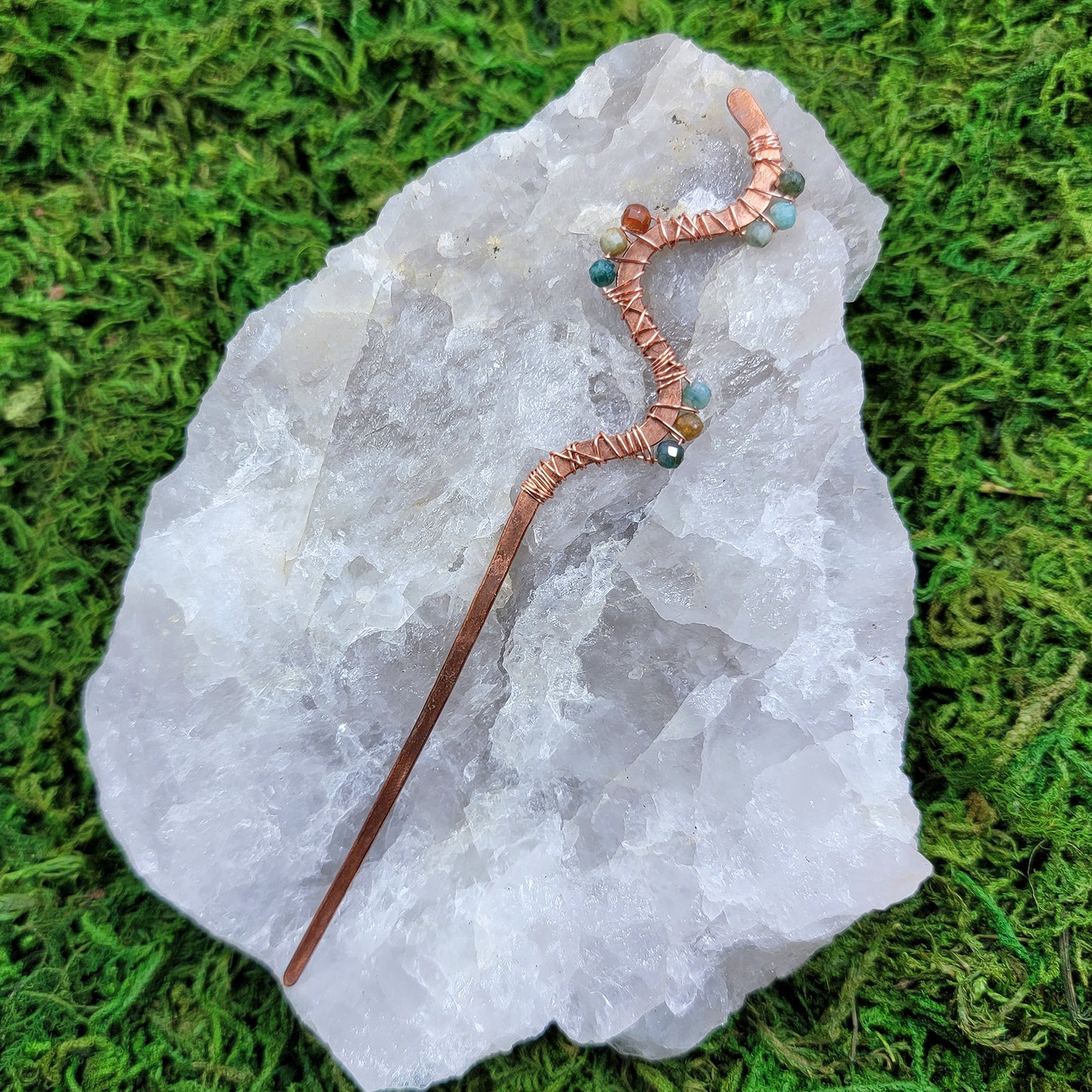 Ocean Jasper Hammered Copper Squiggle Hair Stick