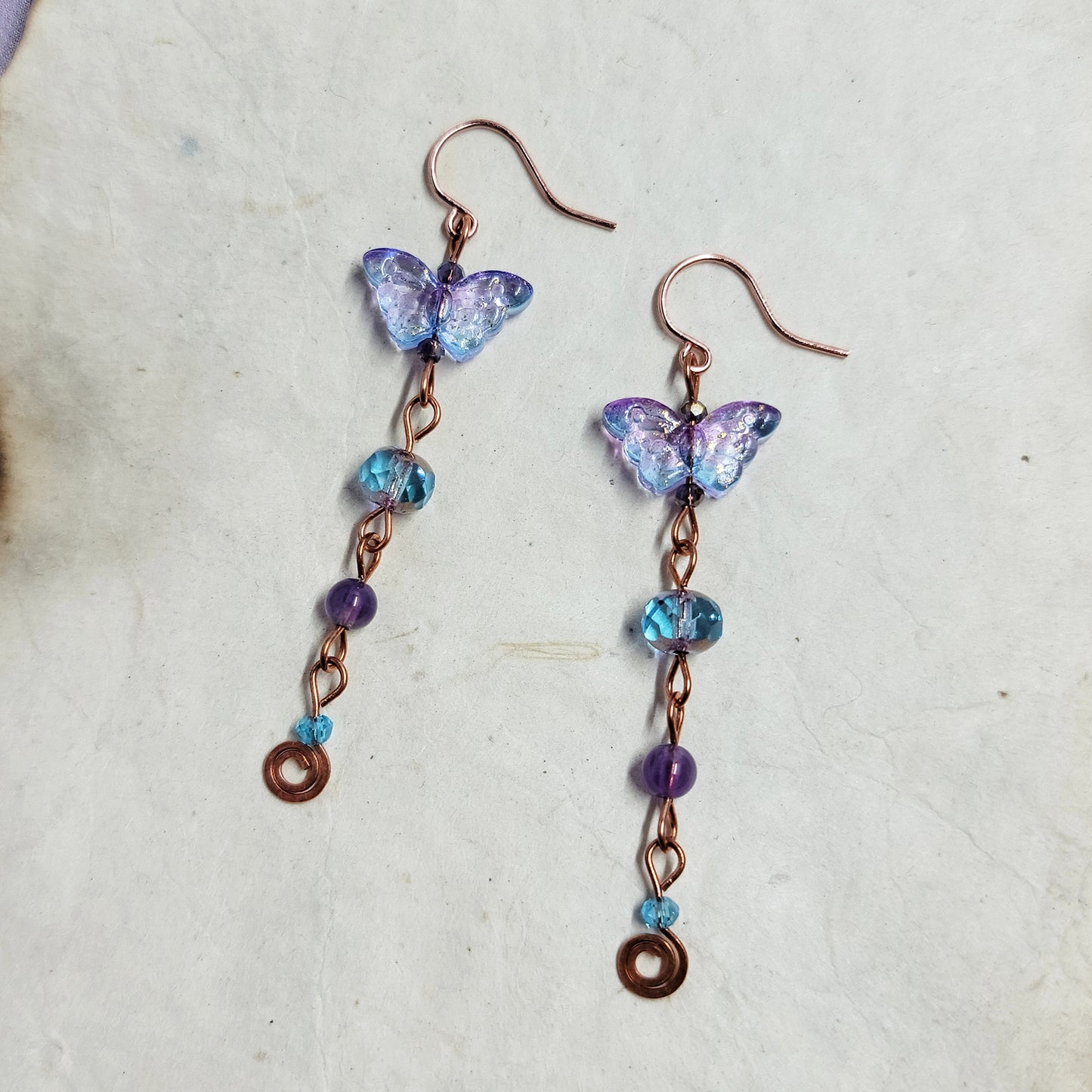 Amethyst & Czech Glass Butterfly Earrings