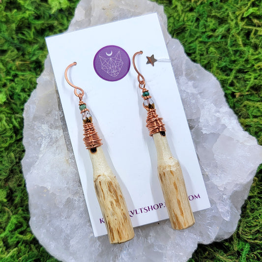 African Jasper, Hand Carved Sycamore, & Copper Earrings