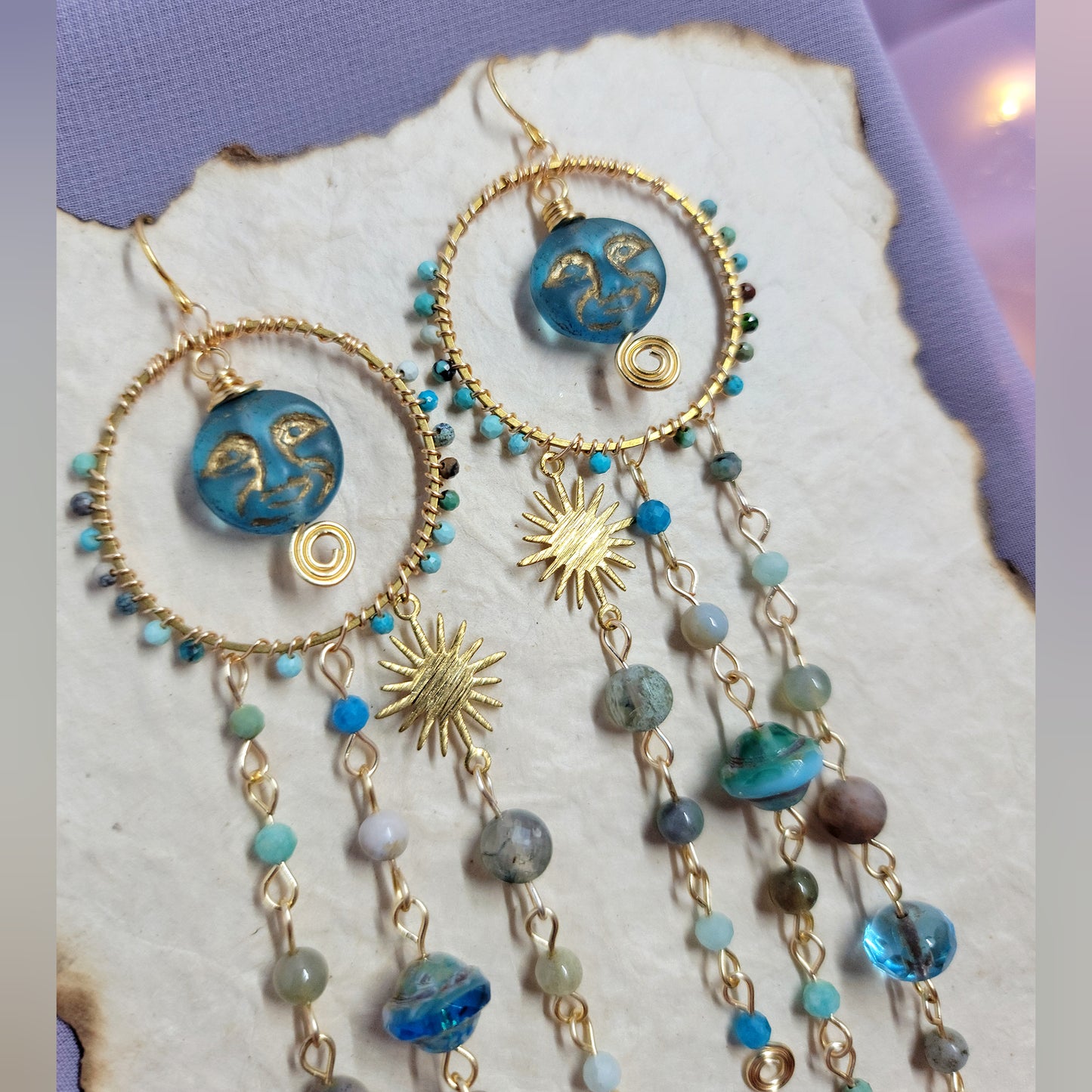 Blue Apatite Sea Goddess Moon Earrings