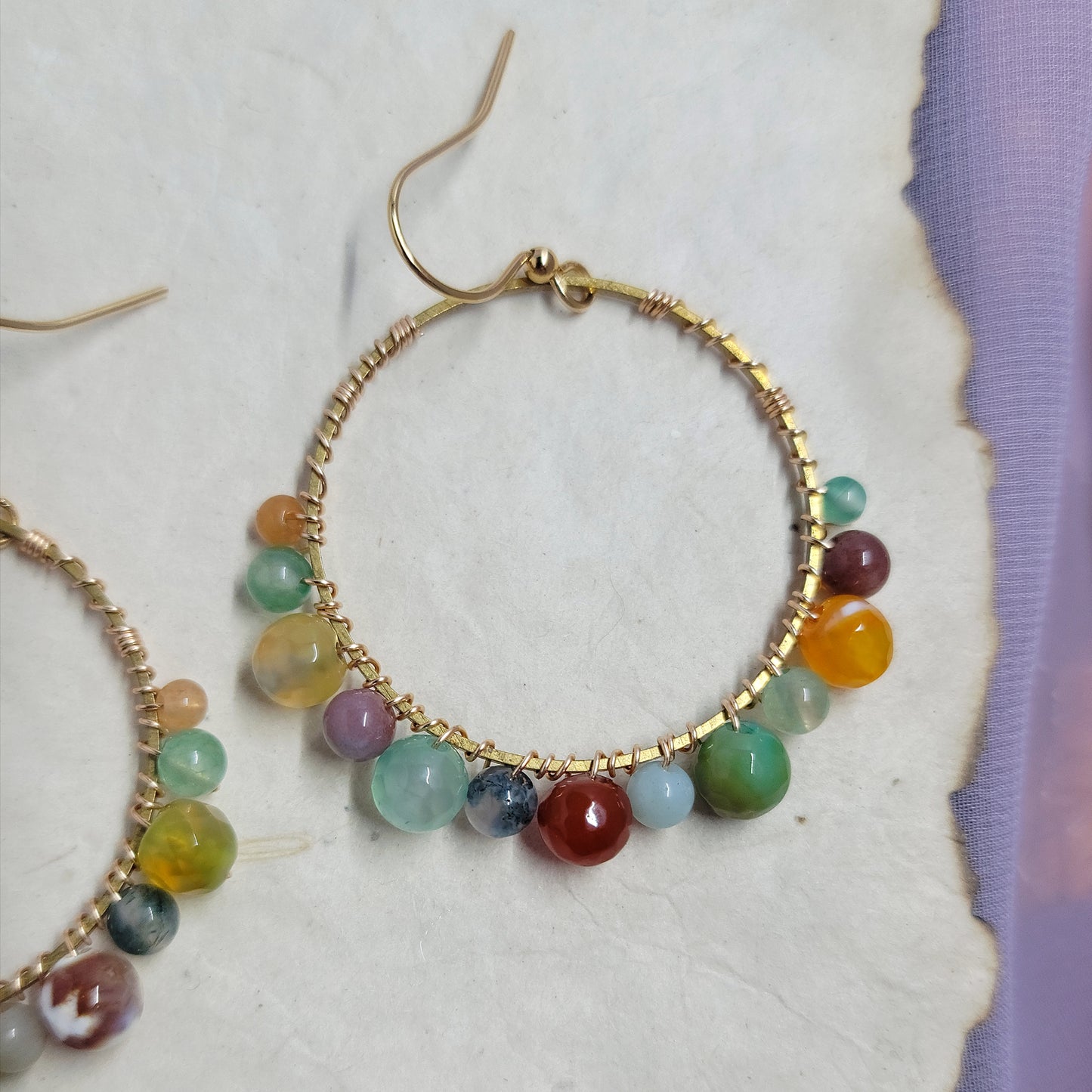 Earth Tone Crystal Agate, Ocean Jasper & Aventurine Hoop Earrings