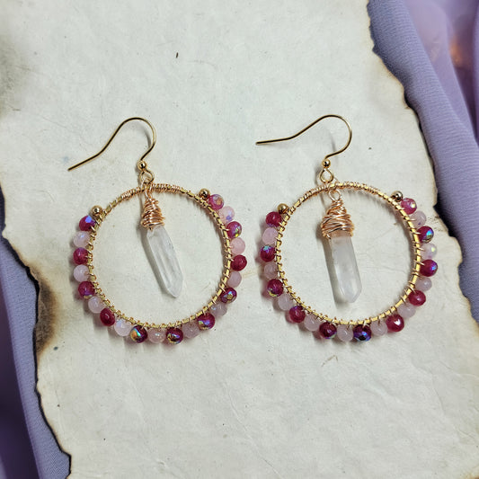 Pink Witchy Quartz Hoops