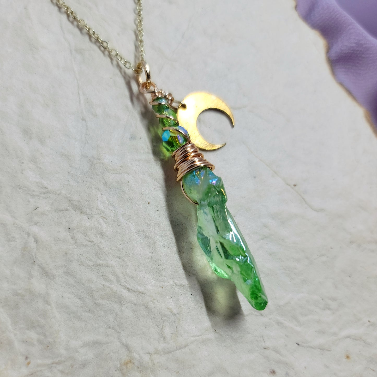 Green Aura Quartz Moon Necklace