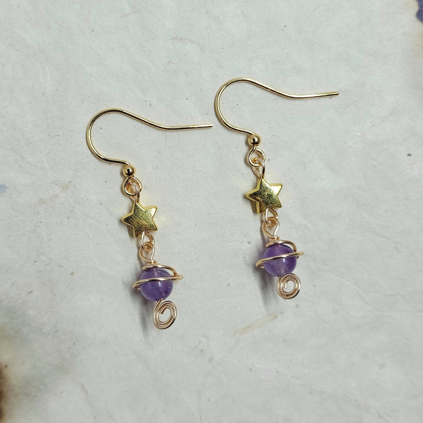 Witchy Mystical Amethyst Planet Star Earrings