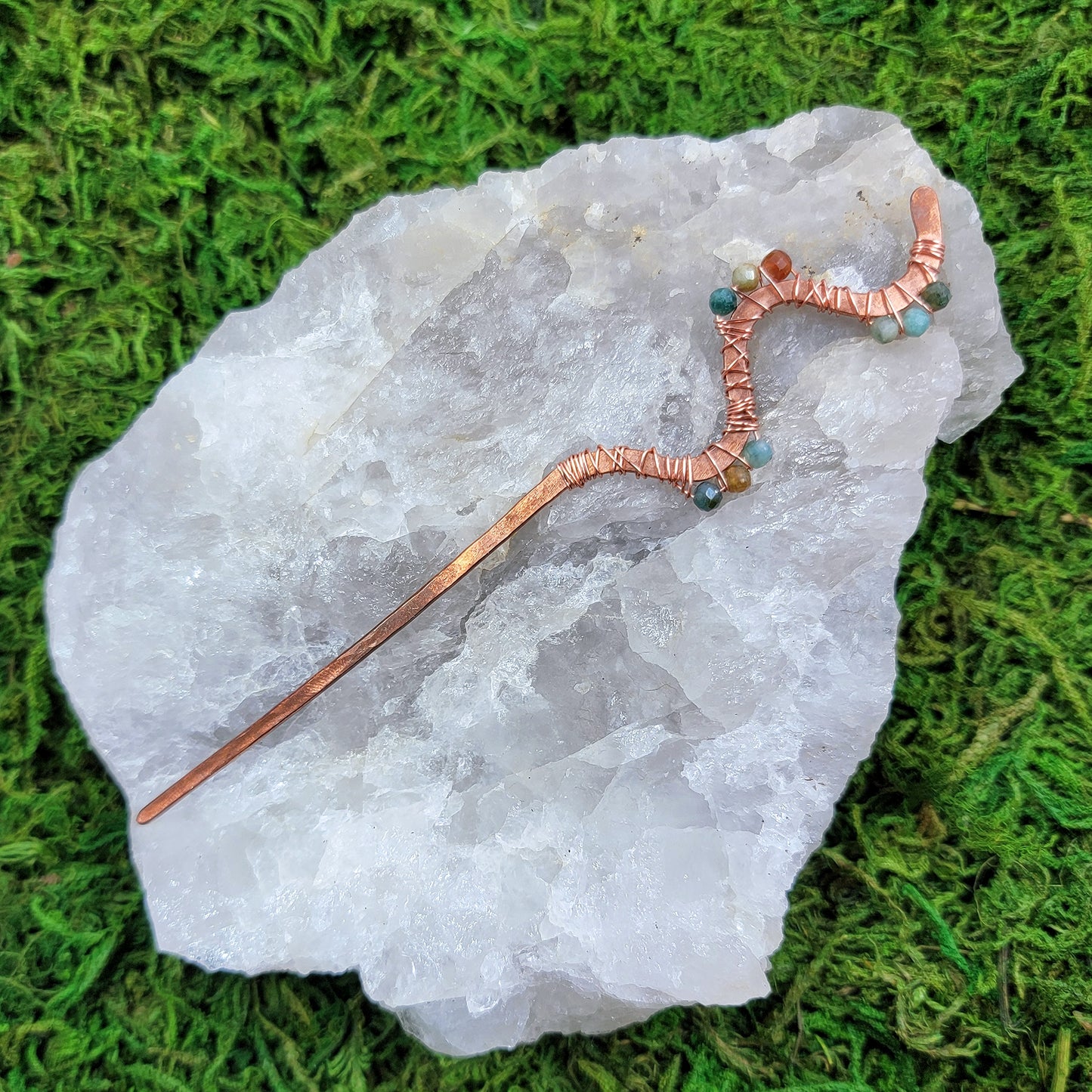 Ocean Jasper Hammered Copper Squiggle Hair Stick