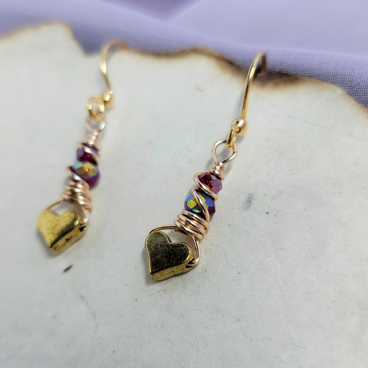 Dainty Quartz & Glass Heart Earrings