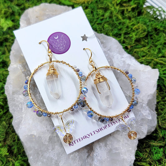 Quartz Sun Catcher Butterfly Earrings