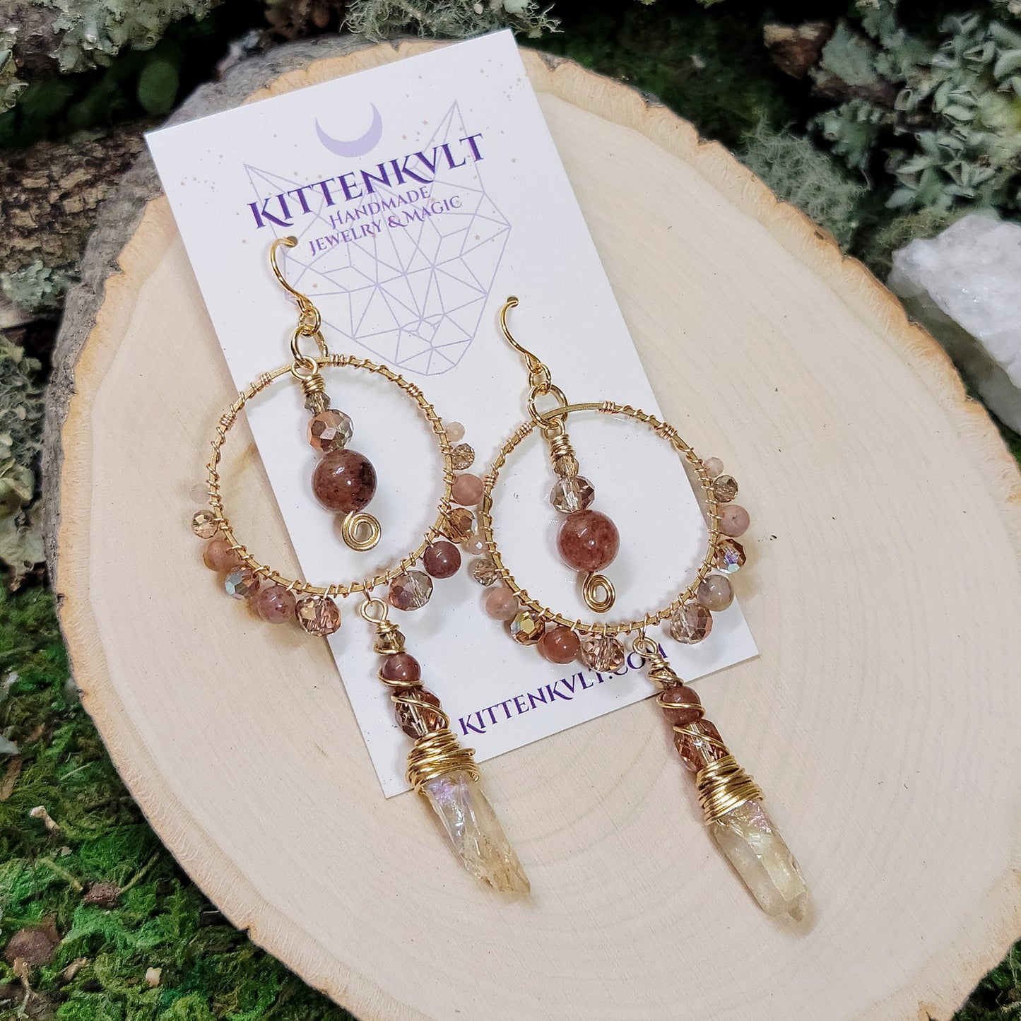 Mystical Strawberry & Aura Quartz Earrings