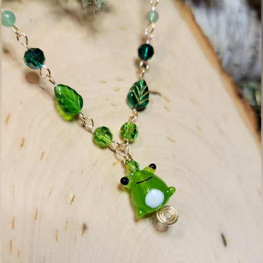 Crystal Froggy Necklace Green Aventurine & Czech Glass