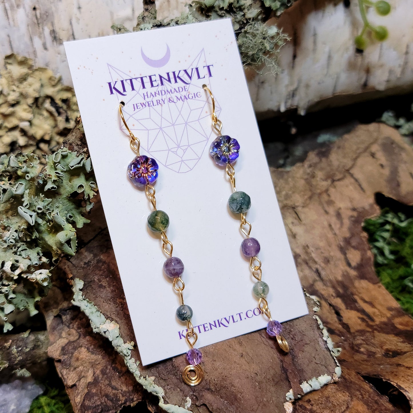 Amethyst & Moss Agate Flower Earrings