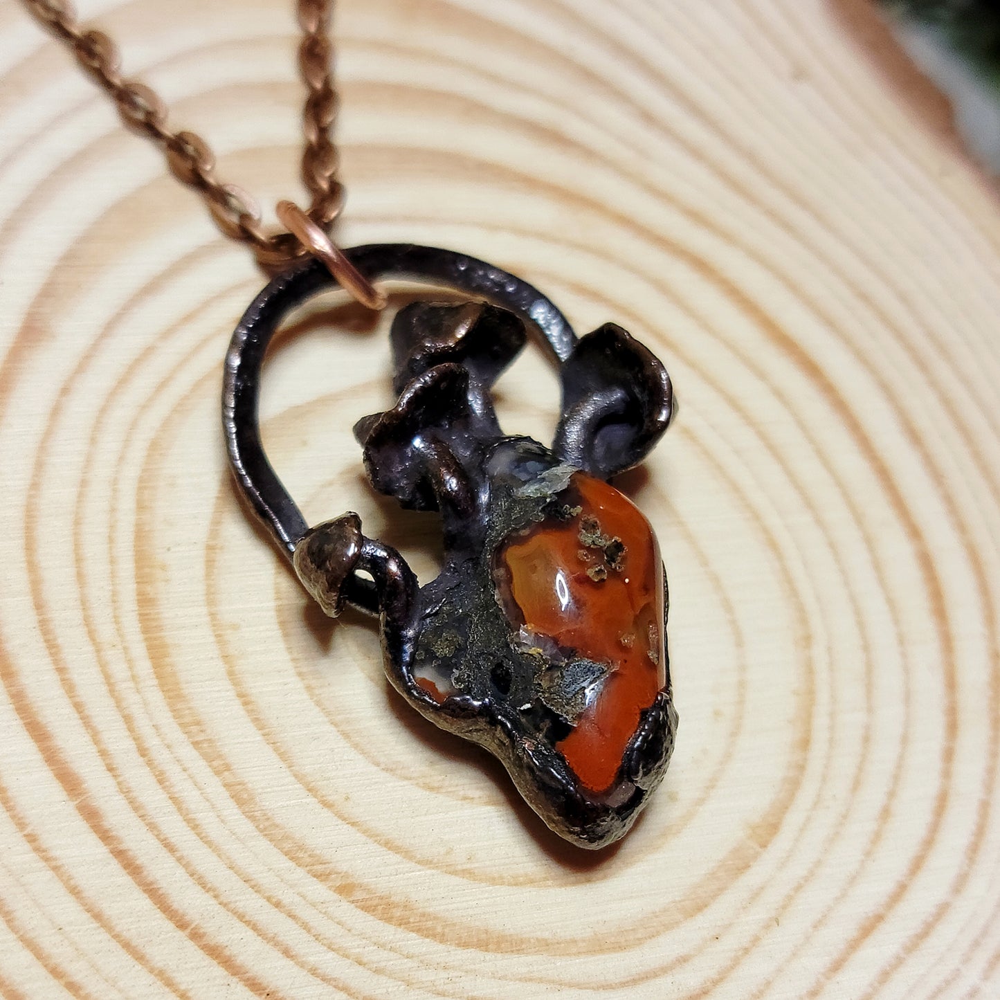 Brecciated Jasper Mushroom Anatomical Heart Copper Necklace