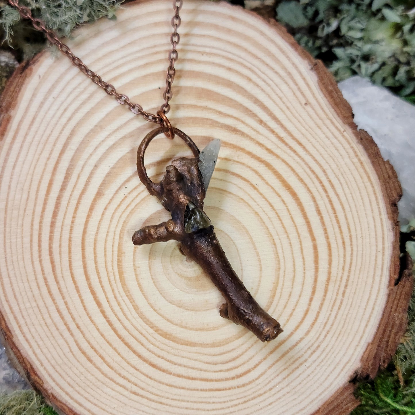 Real Twig & Labradorite Electroformed Copper Necklace