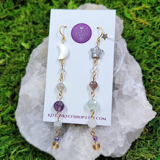 Rainbow Fluorite & Shell Earrings