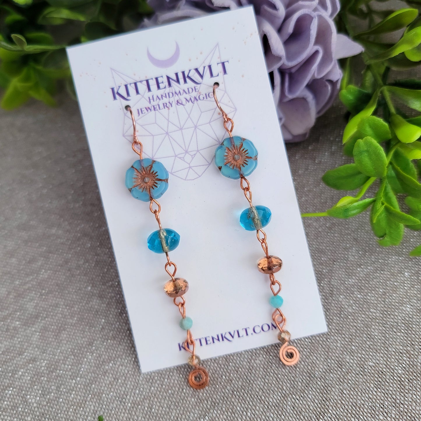 Amazonite & Czech Glass Flower Earrings