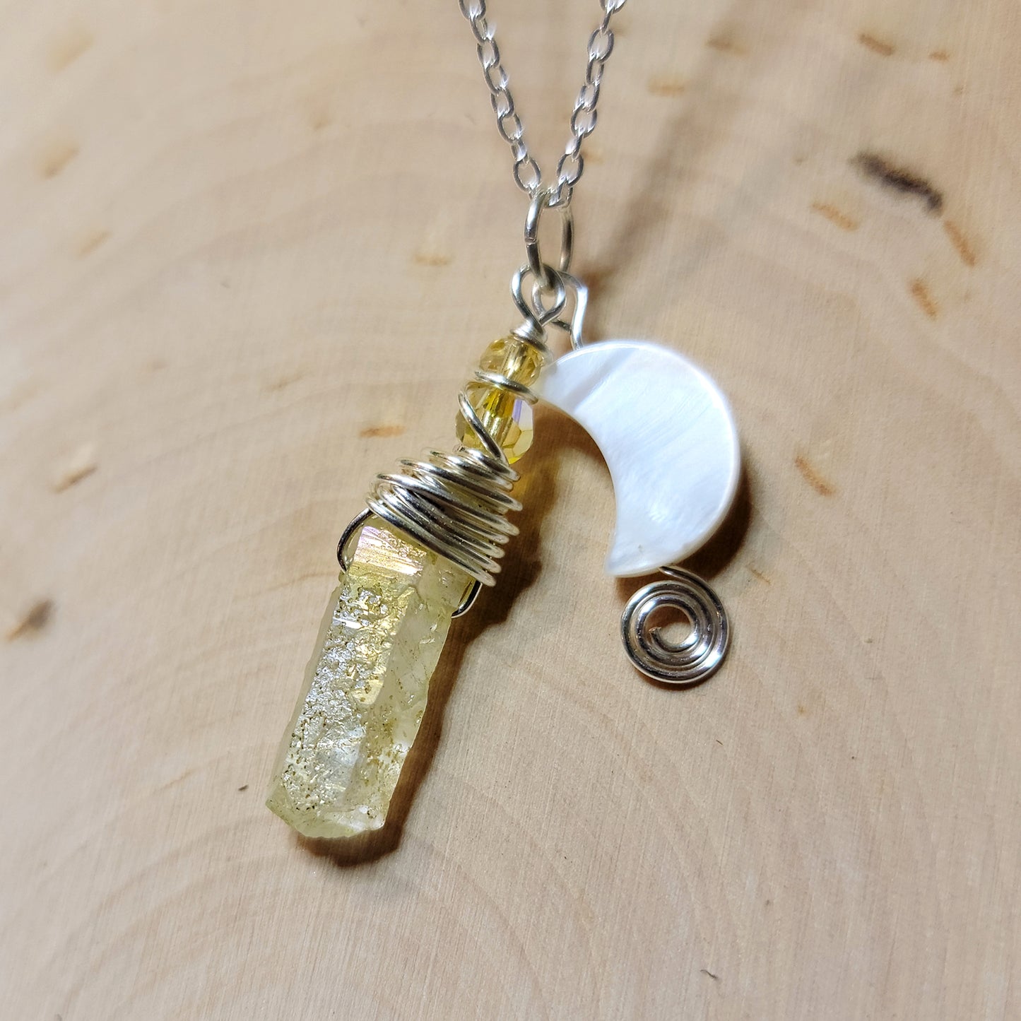 Aura Quartz & Shell Moon Necklace