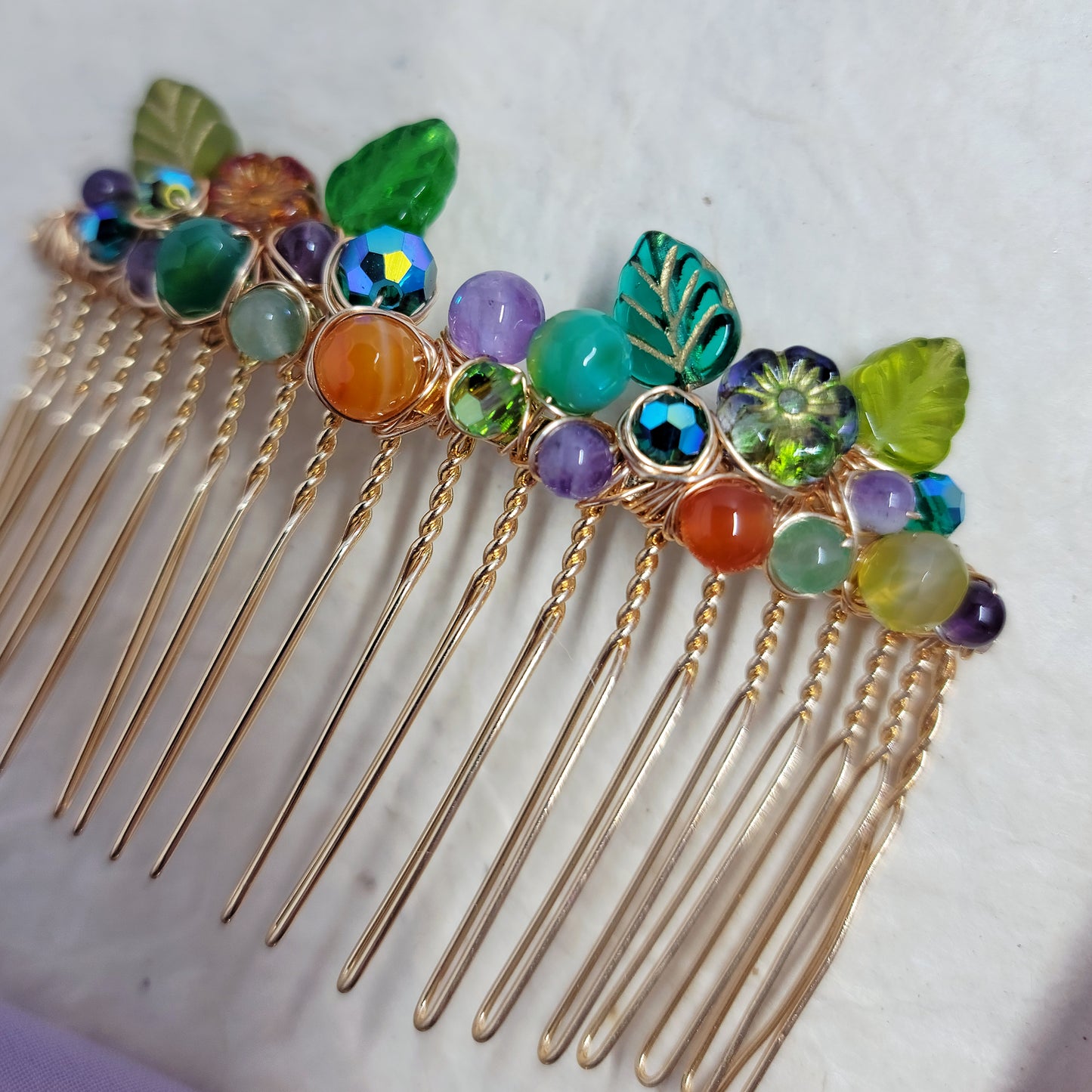 Earth Toned Fairy Crystal Agate Hair Comb