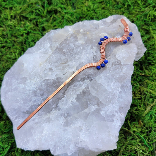 Lapis Lazuli Hammered Copper Squiggle Hair Stick