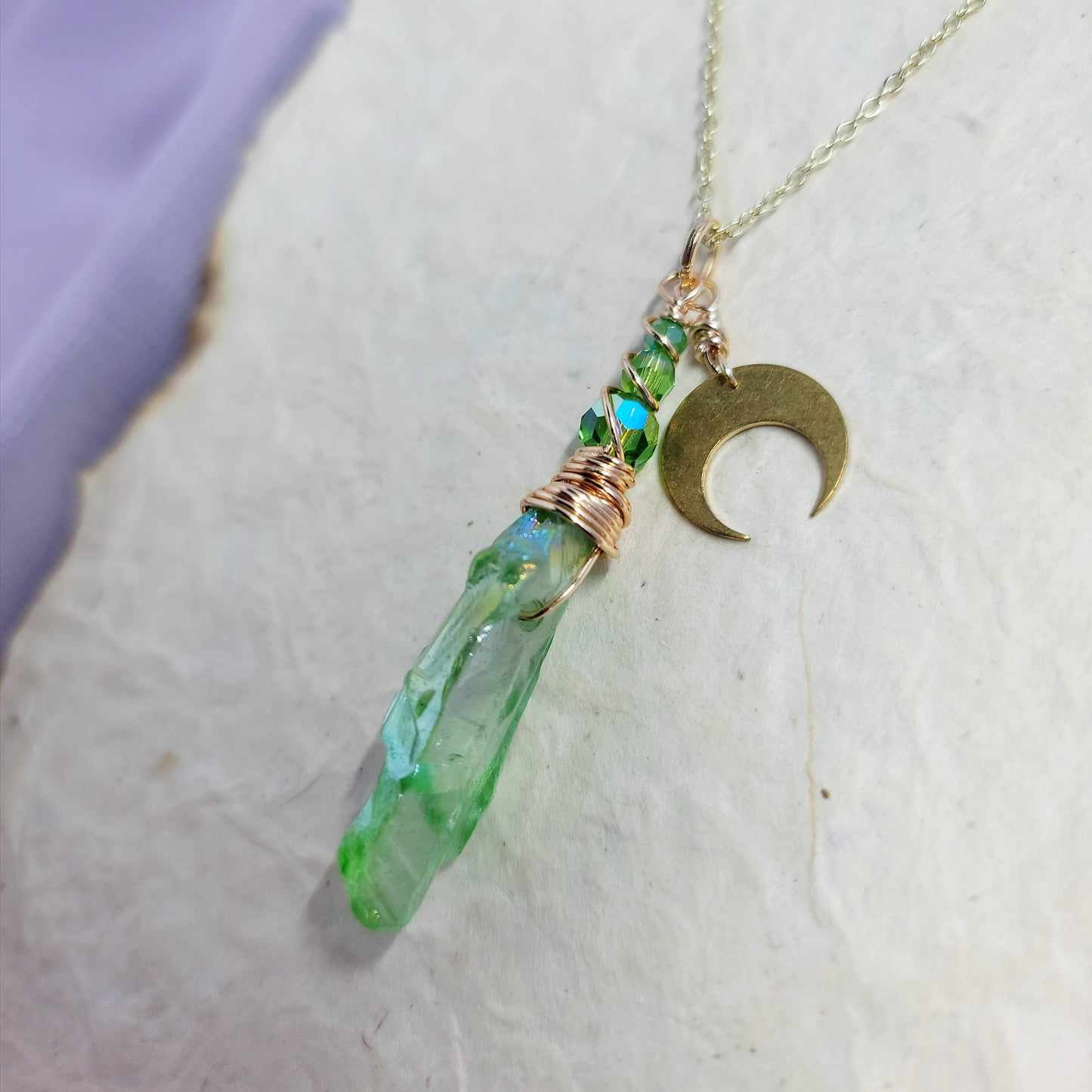 Green Aura Quartz Moon Necklace