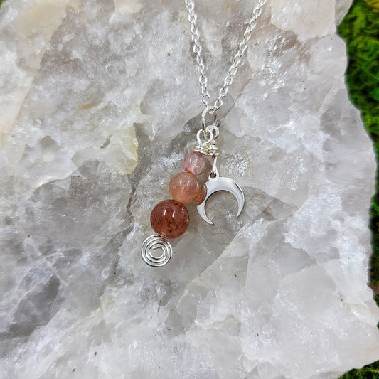 Strawberry Quartz Moon Necklace