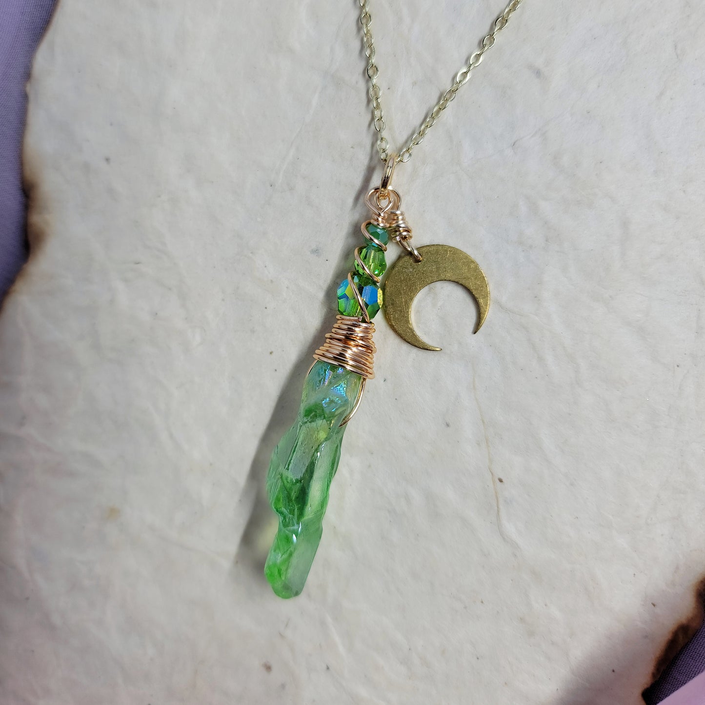 Green Aura Quartz Moon Necklace