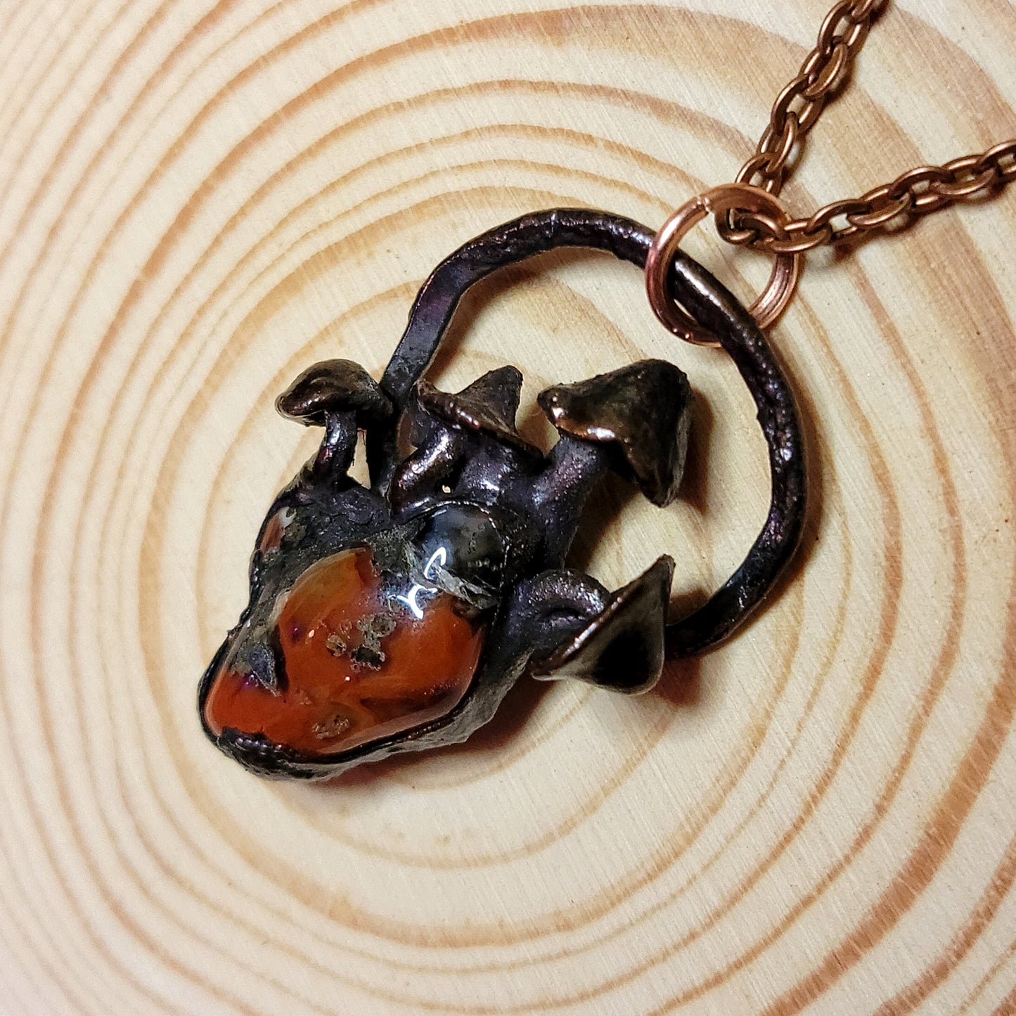 Brecciated Jasper Mushroom Anatomical Heart Copper Necklace