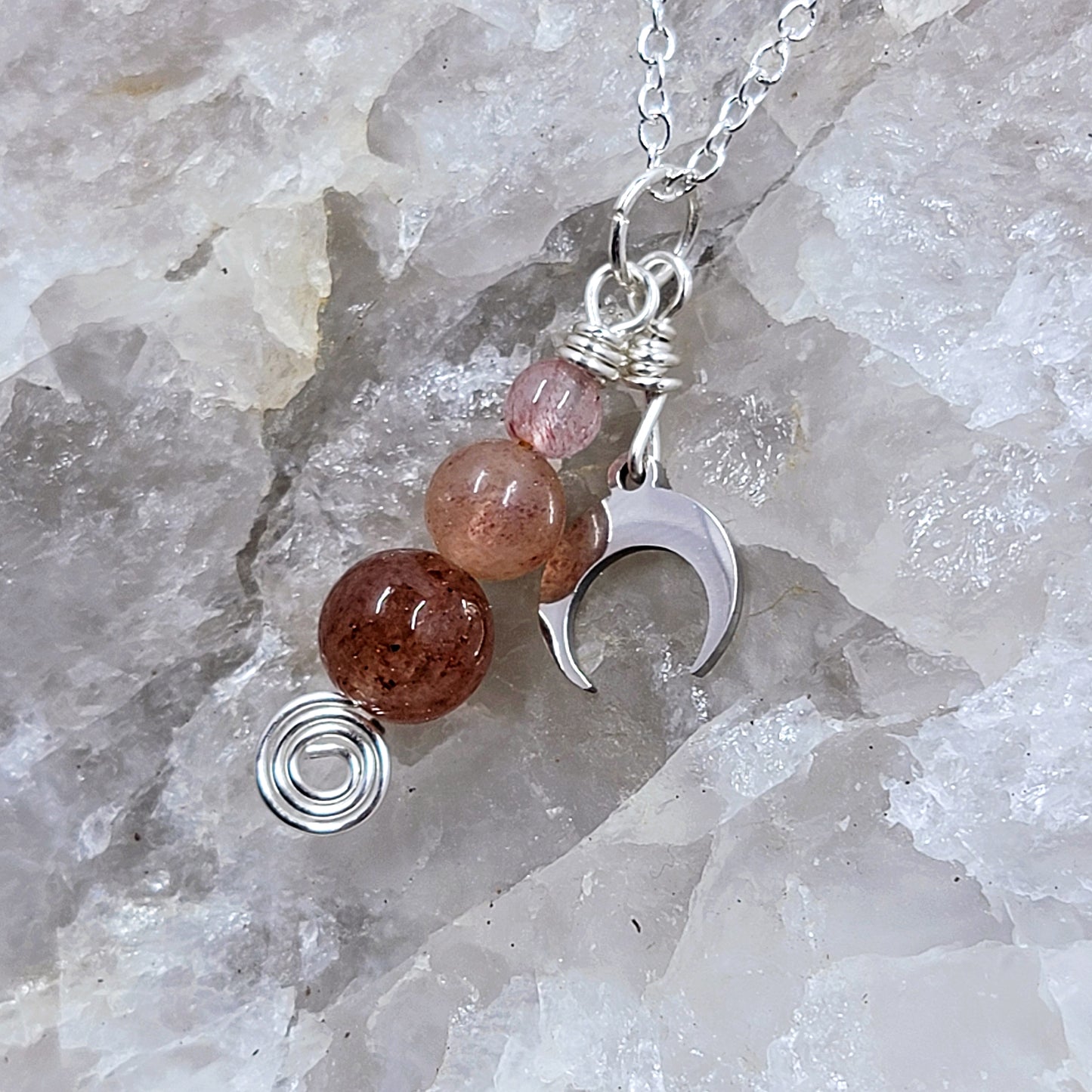 Strawberry Quartz Moon Necklace