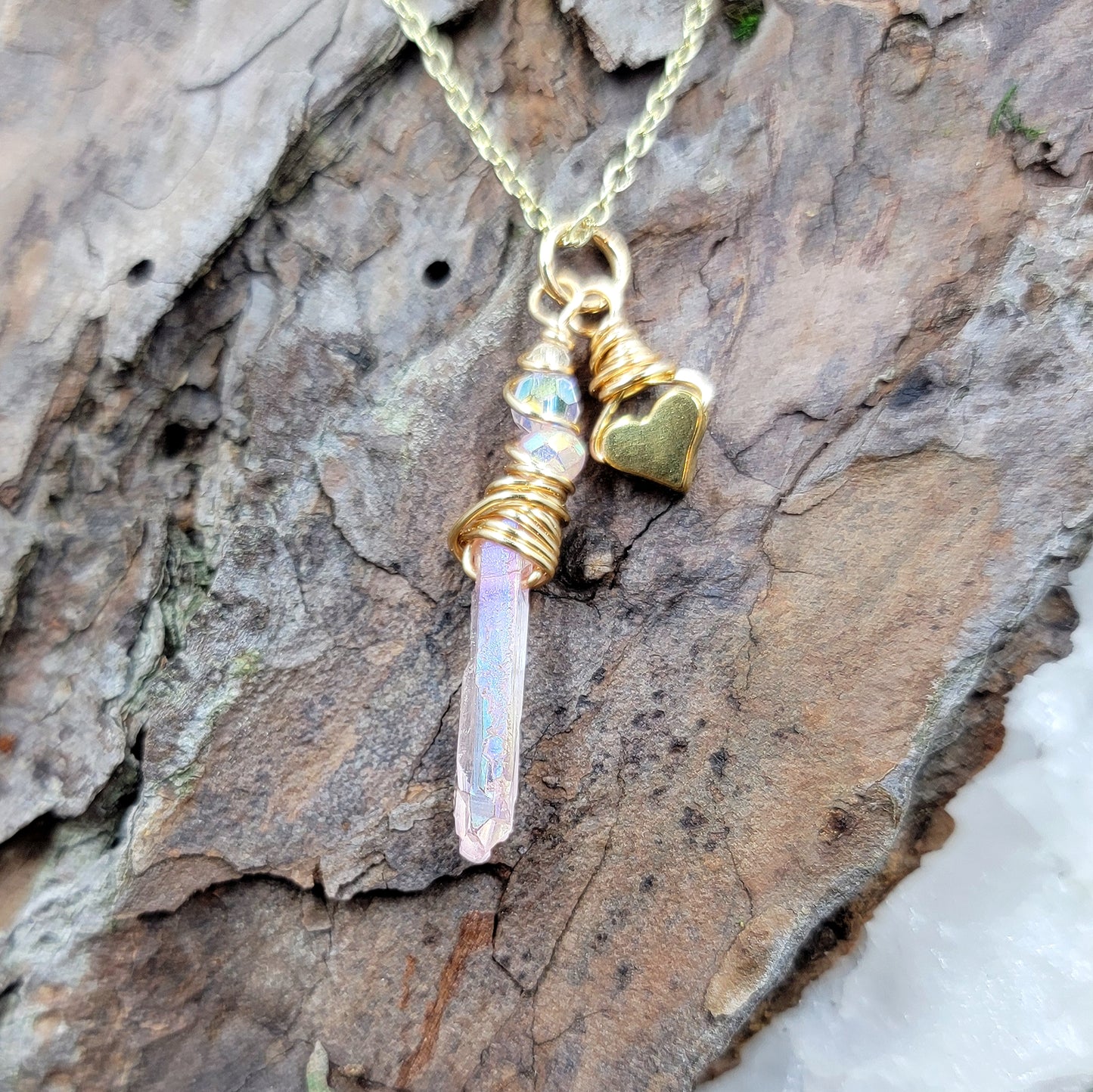 Aura Quartz Crystal Heart Necklace