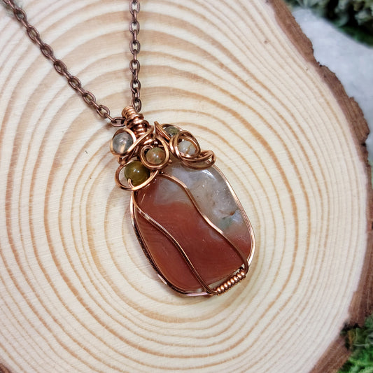 Wire Wrapped Carnelian & Ocean Jasper Copper Necklace