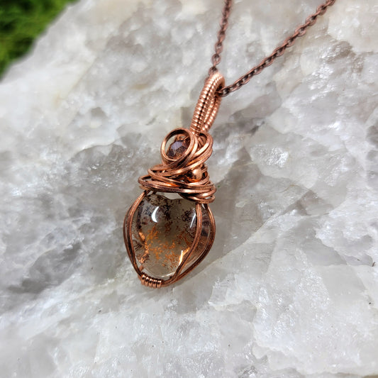 Garden Quartz Heart Pendant Wrapped in Copper