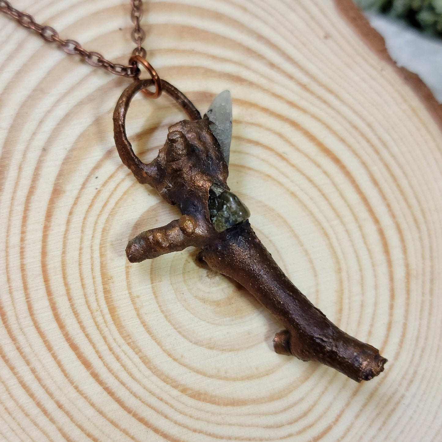 Real Twig & Labradorite Electroformed Copper Necklace