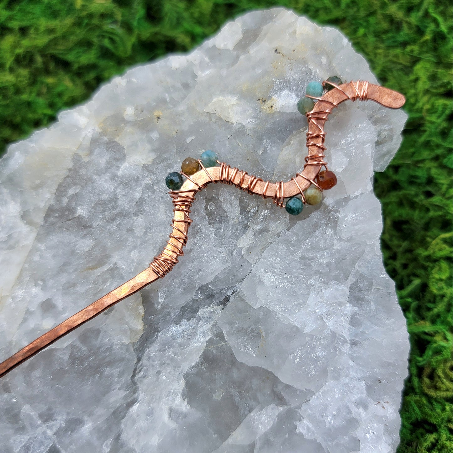 Ocean Jasper Hammered Copper Squiggle Hair Stick