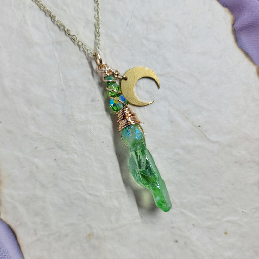 Green Aura Quartz Moon Necklace