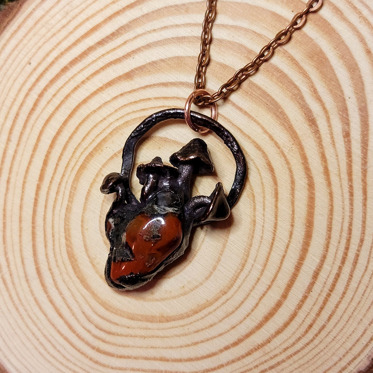 Brecciated Jasper Mushroom Anatomical Heart Copper Necklace