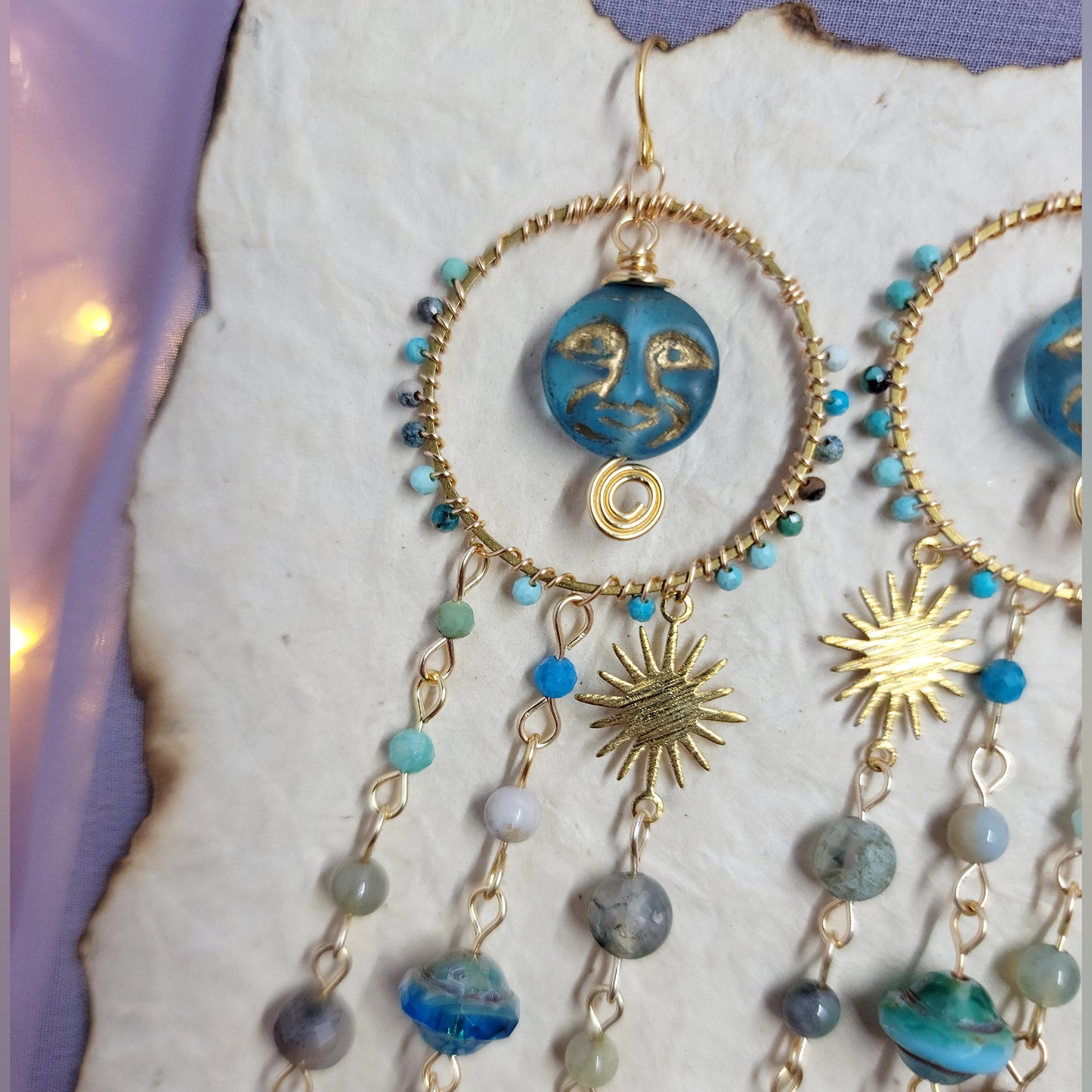 Blue Apatite Sea Goddess Moon Earrings