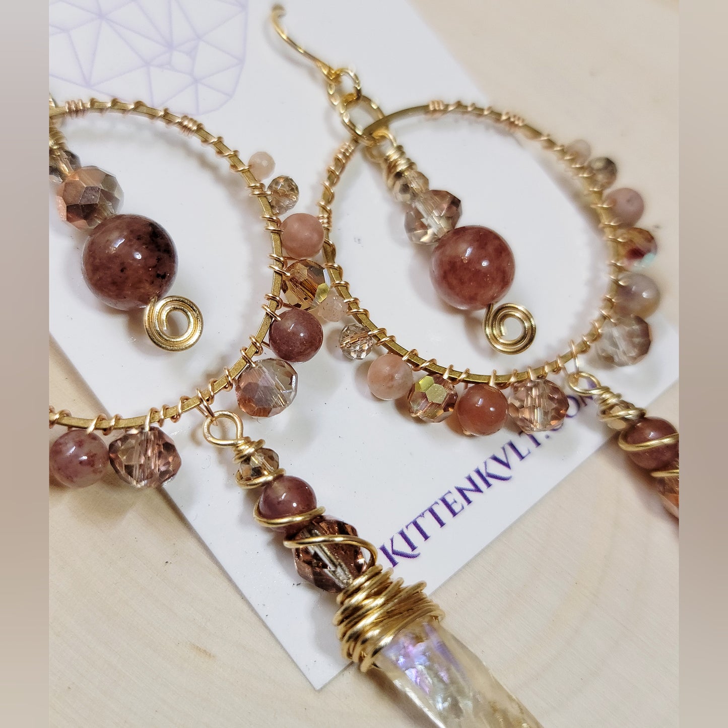 Mystical Strawberry & Aura Quartz Earrings