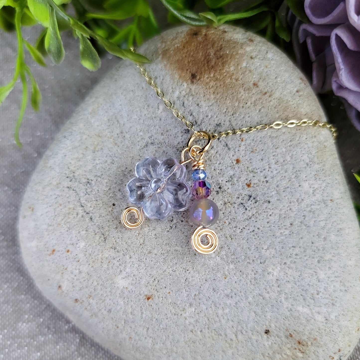 Aura Agate & Czech Glass Flower Necklace