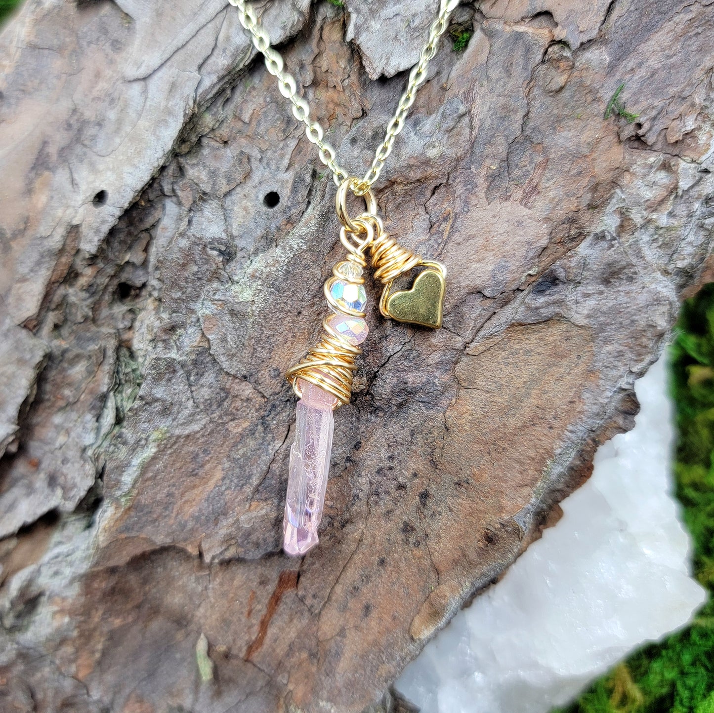 Aura Quartz Crystal Heart Necklace