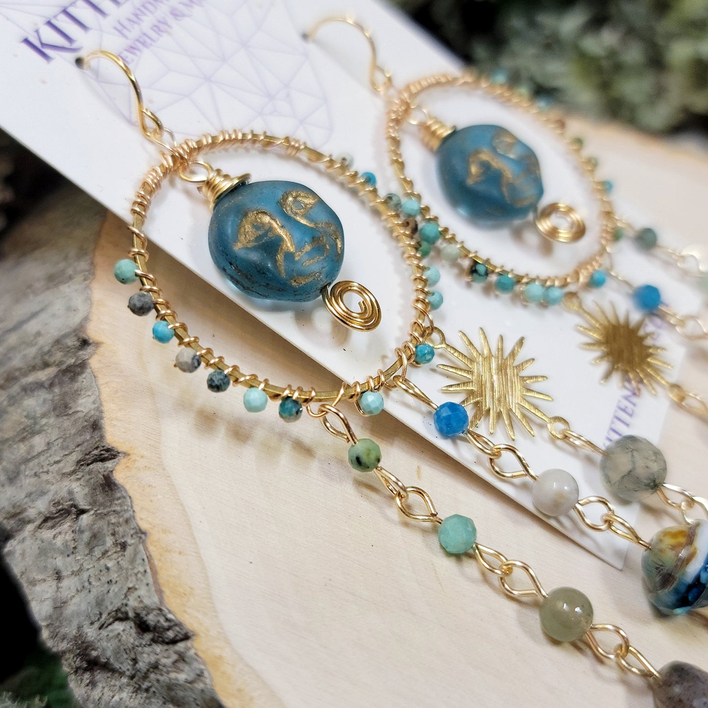 Blue Apatite Sea Goddess Moon Earrings