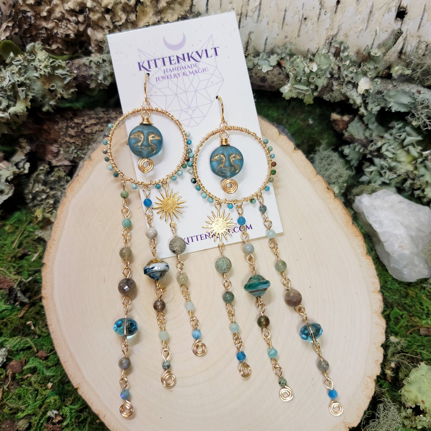 Blue Apatite Sea Goddess Moon Earrings