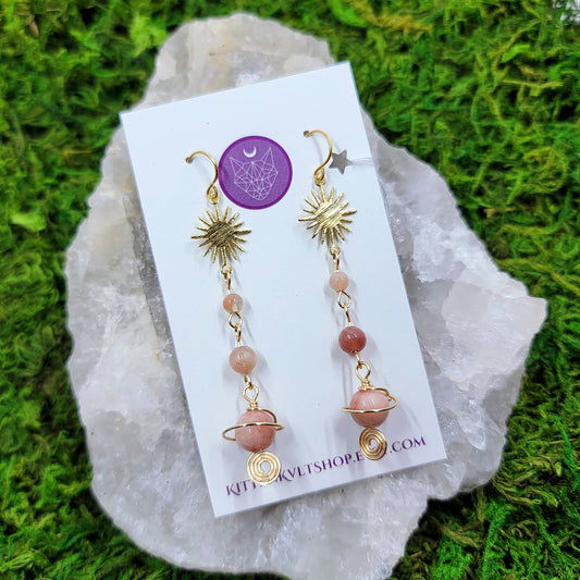 Sunstone Planet Earrings