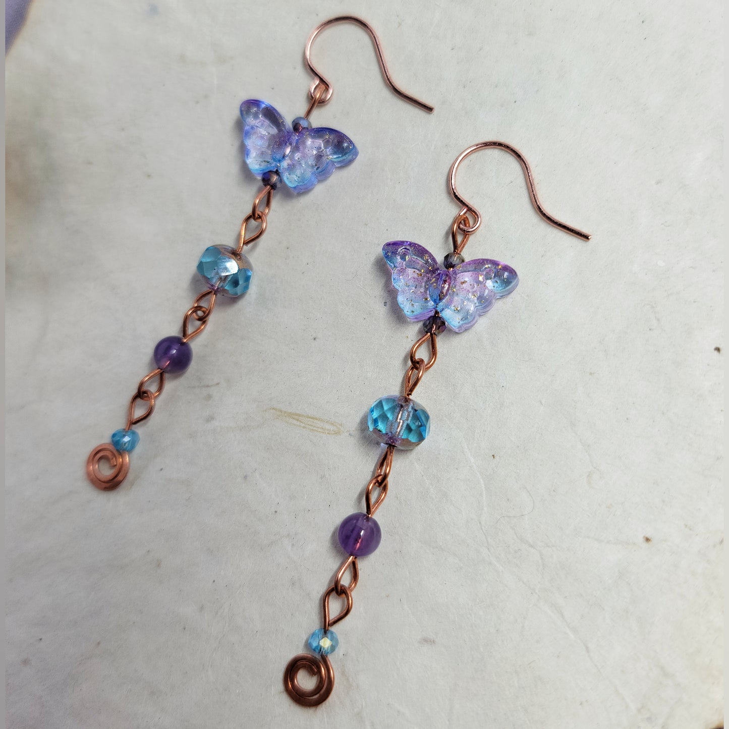 Amethyst & Czech Glass Butterfly Earrings