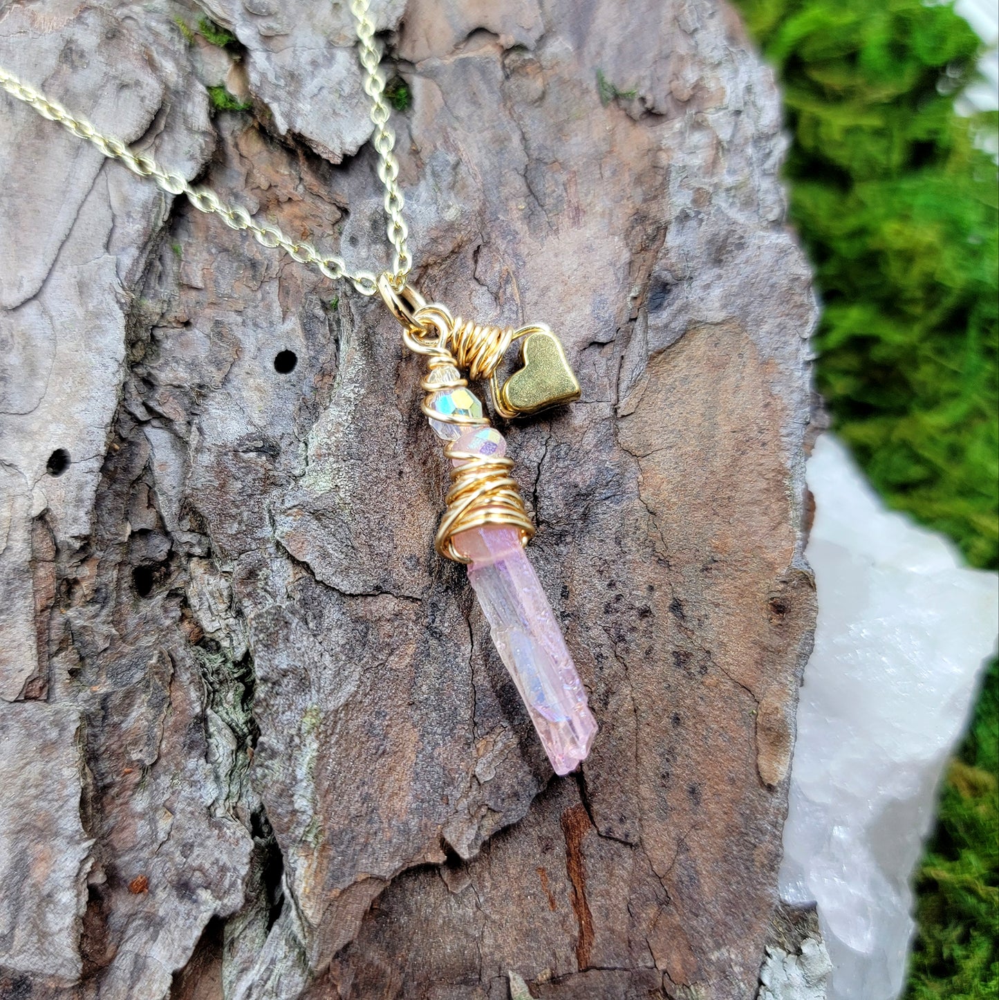 Aura Quartz Crystal Heart Necklace