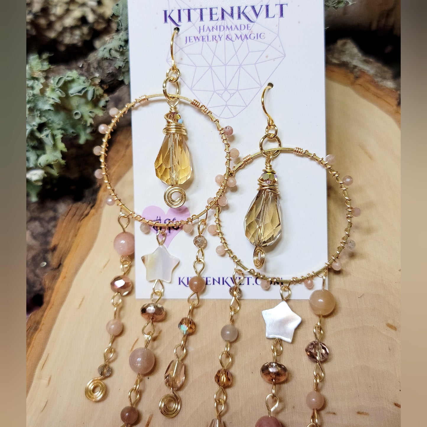 Mystical Sunstone, Peach Moonstone Sun Catcher Earrings