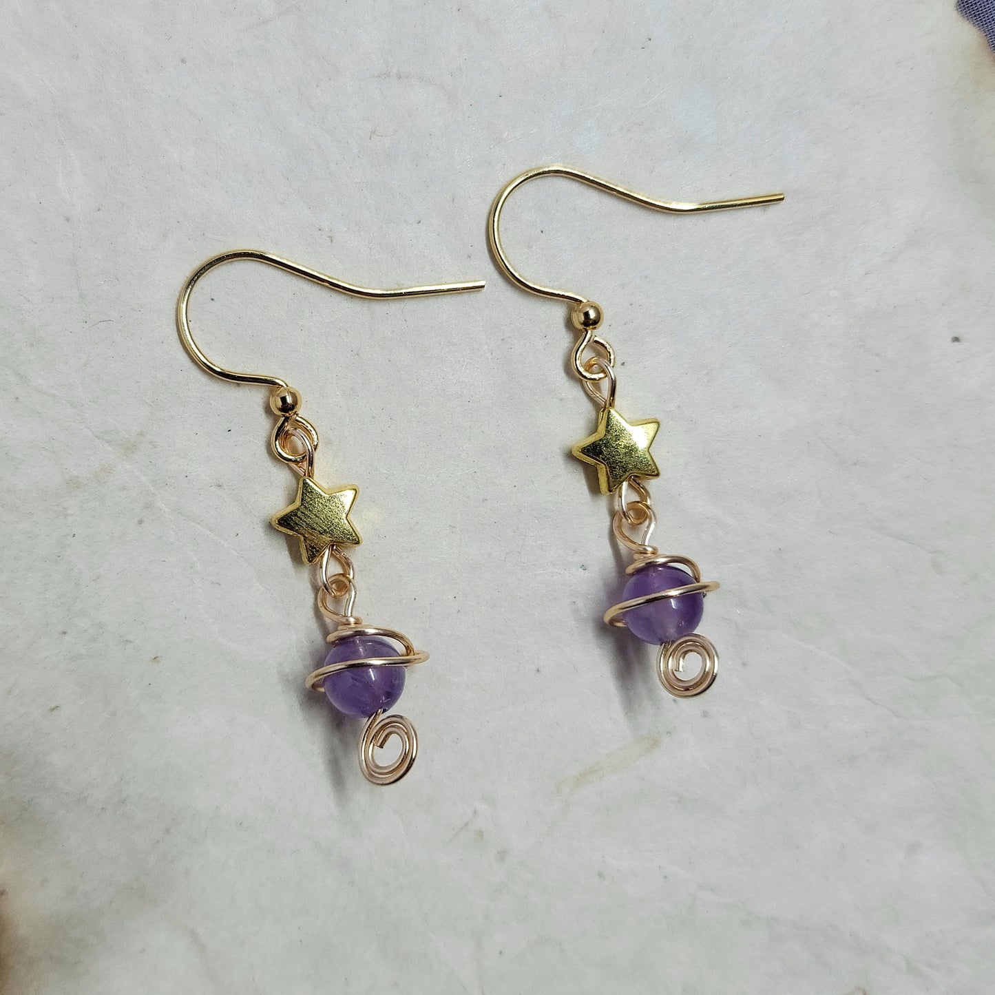 Witchy Mystical Amethyst Planet Star Earrings