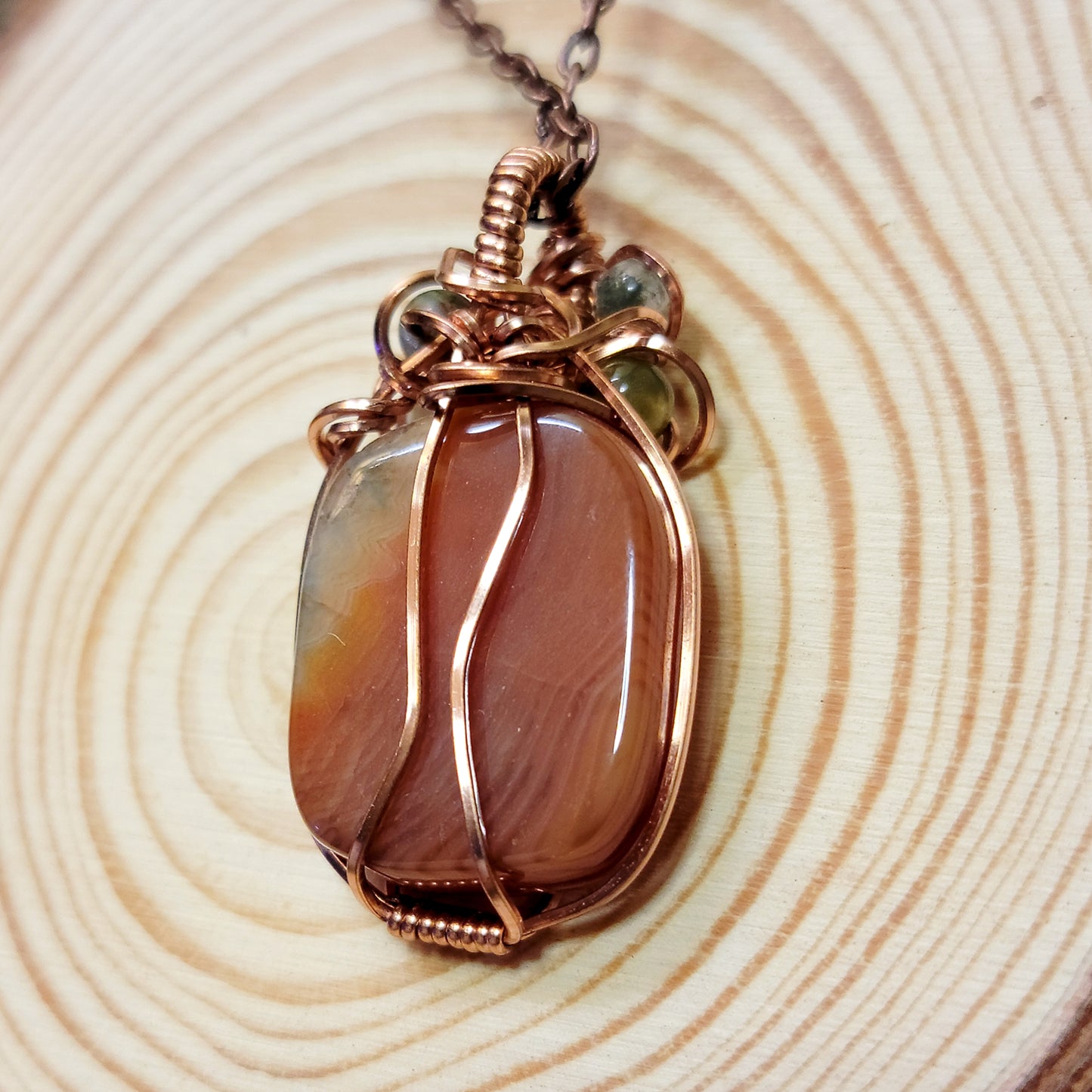 Wire Wrapped Carnelian & Ocean Jasper Copper Necklace