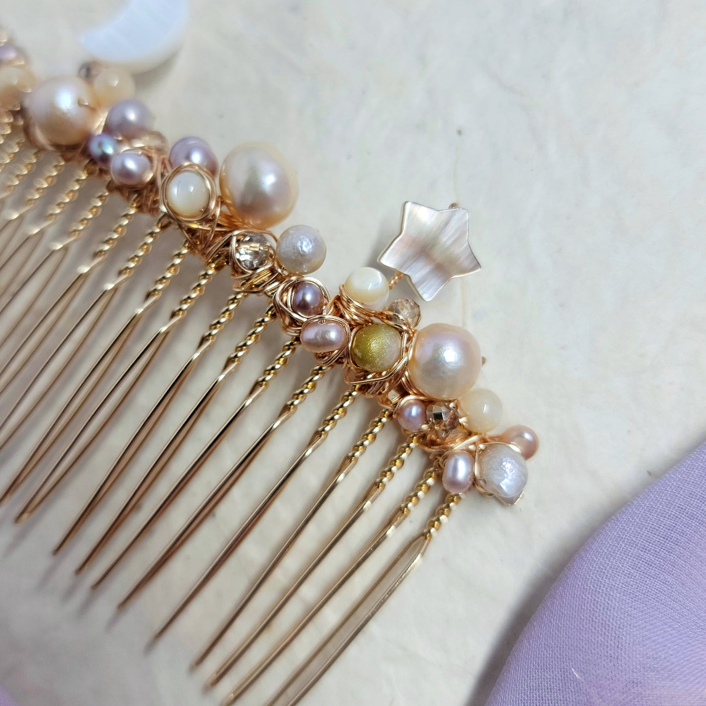 Ethereal Celestial Pearl & Shell Water Witch Fairy Crystal Hair Comb