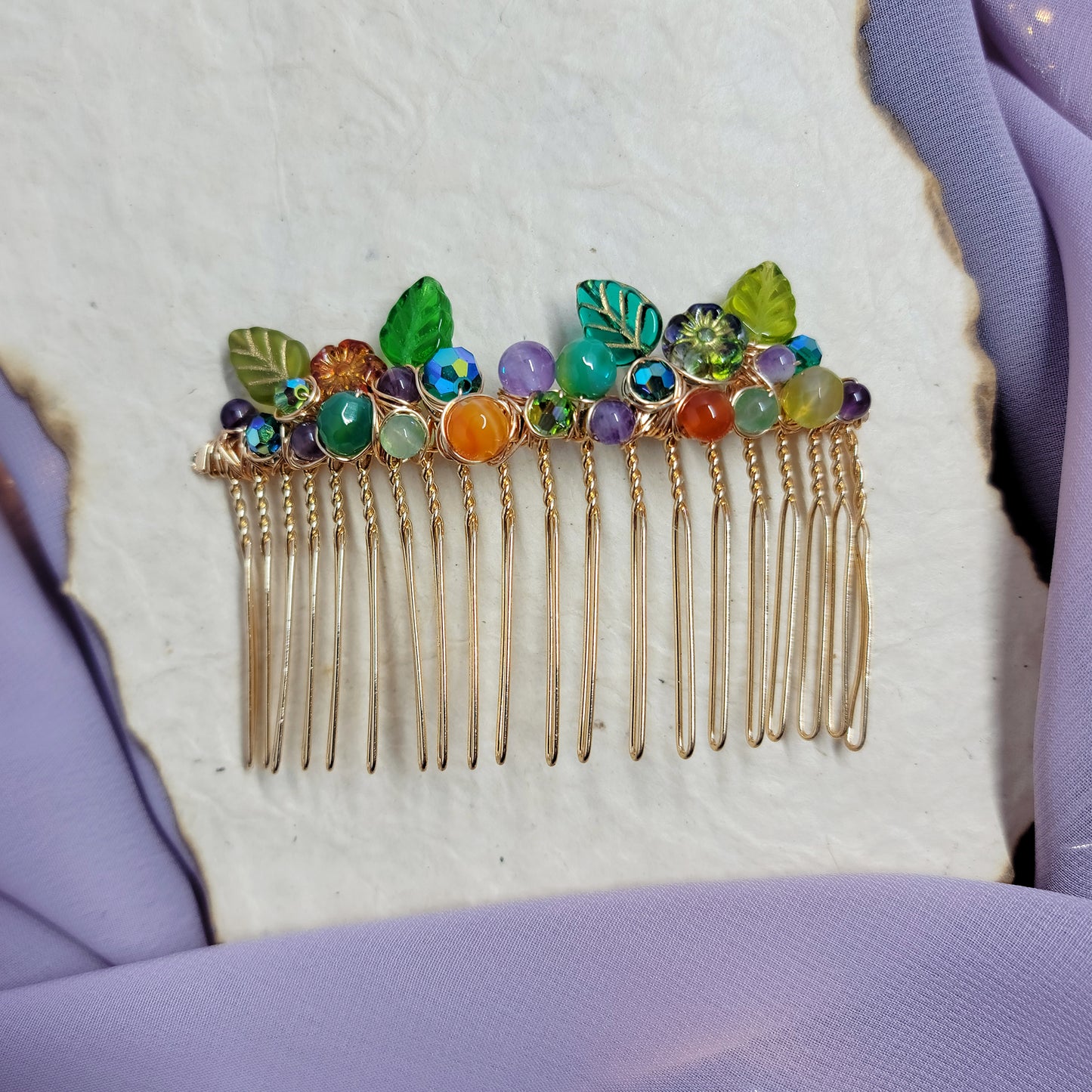 Earth Toned Fairy Crystal Agate Hair Comb