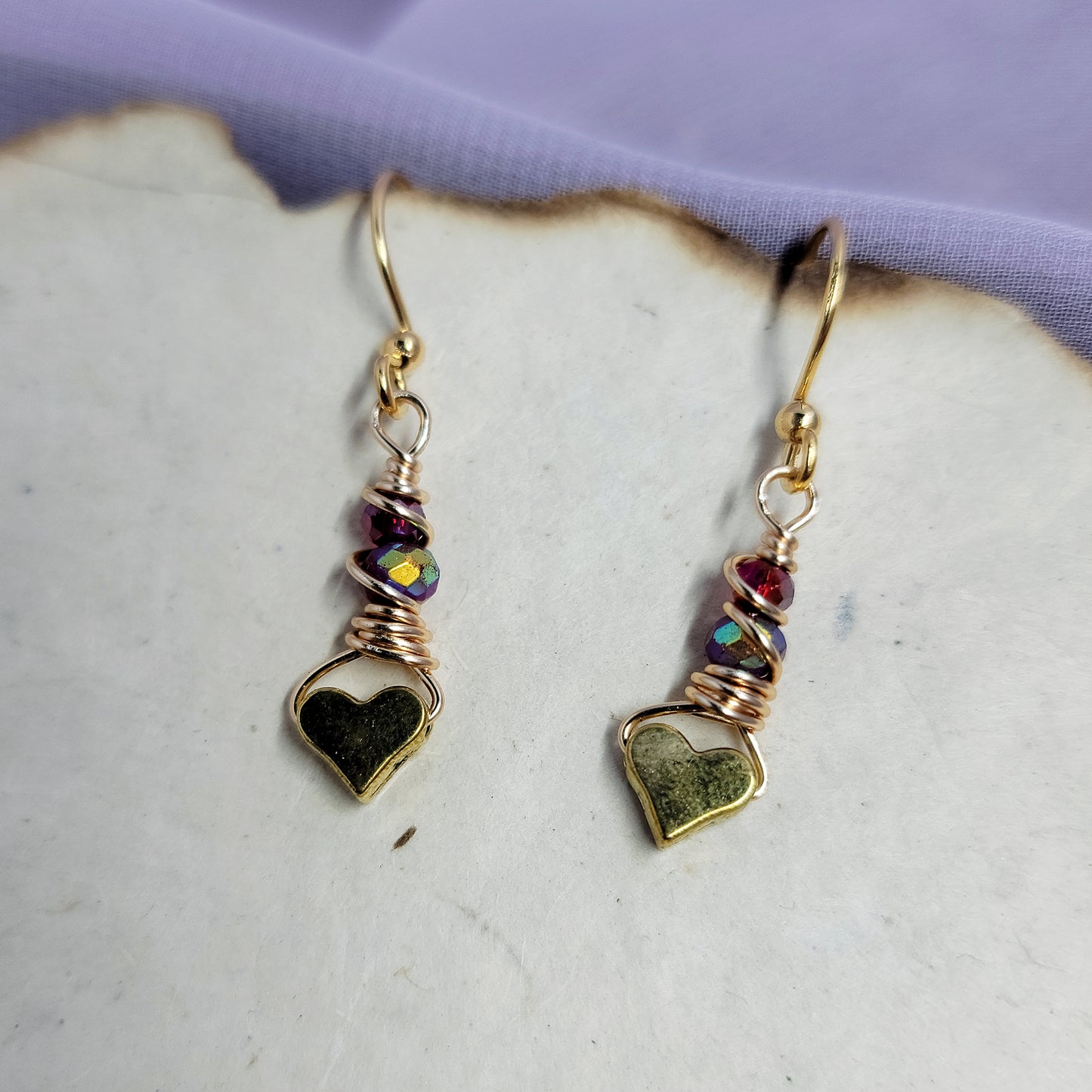 Dainty Quartz & Glass Heart Earrings